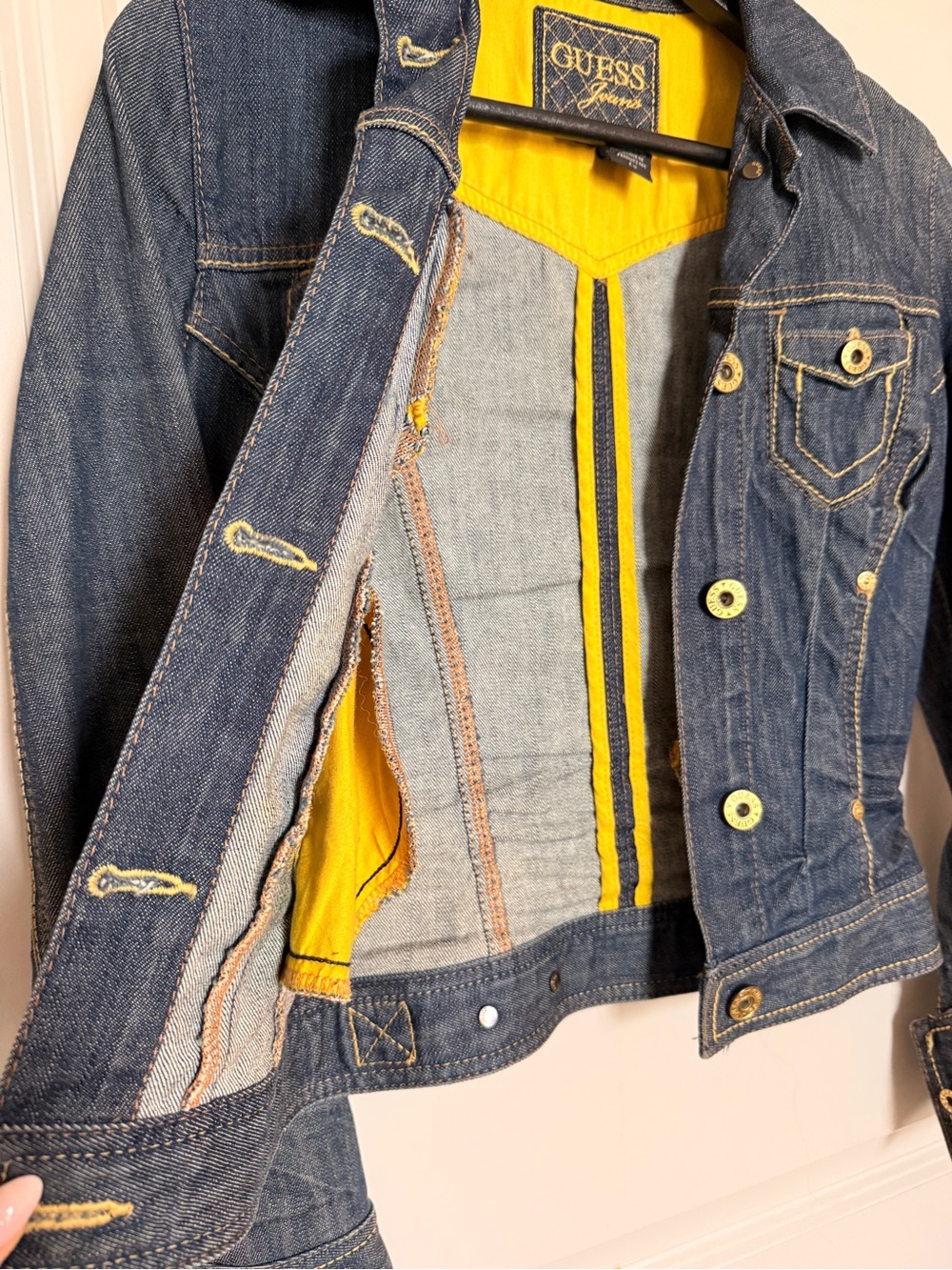 GUESS Blue Denim Jacket with Gold Detail. Size XS Petite - Picture 4 of 11